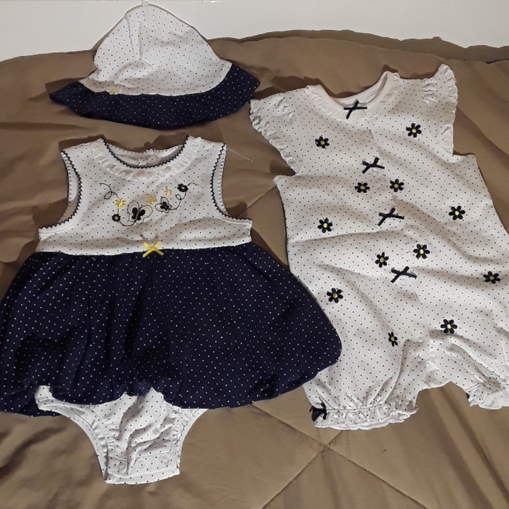 3 pieces dress, romper  and hat for girl